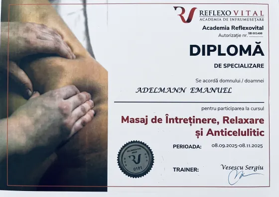 Diplomă de Specializare Masaj Adelmann Emanuel: Reflexo Vital